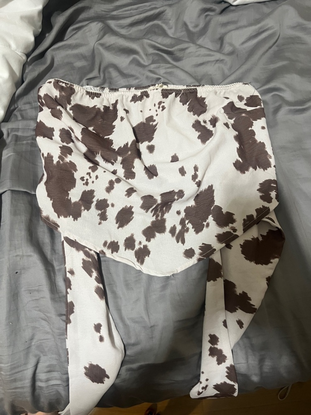 Women’s Cow-Print Strapless Crop Top - Brown & White